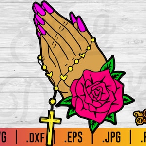 Praying Hands SVG: Floral Rosary Design (Digital Download)