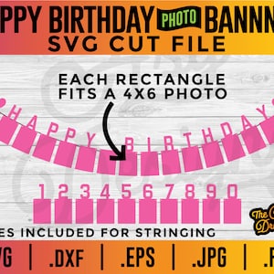 Happy Birthday Photo Banner SVG Template (Digital Download)