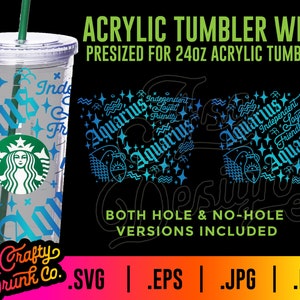 VERSEAU zodiaque 24 oz acrylique tasse Starbucks Wrap SVG - emballage de tasse boule à neige