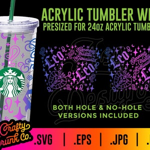 LEO Zodiac Acrílico Starbucks Tumbler 20oz Cup Wrap SVG - Envoltório de copo Snowglobe