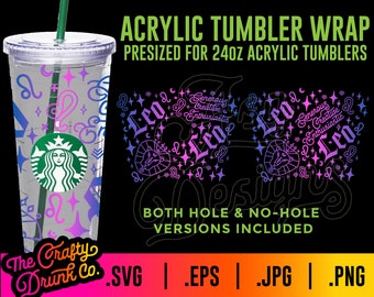 Leo Zodiac Starbucks Tumbler Wrap SVG: 20oz Snowglobe Cup (Digital Download)