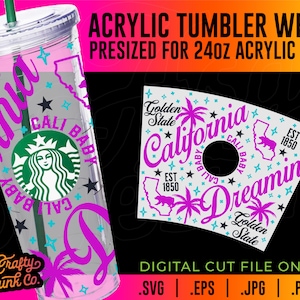 California Dreaming Acrylique 24oz Starbucks Cup Wrap - California Cup Wrap, Cali Cup Wrap
