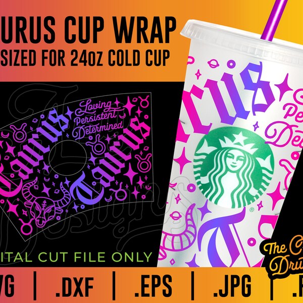 TAURUS Zodiac Starbucks Cup Wrap SVG - Taurus svg, Zodiac svg, seamless cup wrap