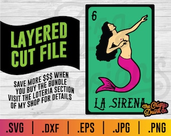 La Sirena Loteria SVG: Mermaid Layered Cut File (Digital Download)