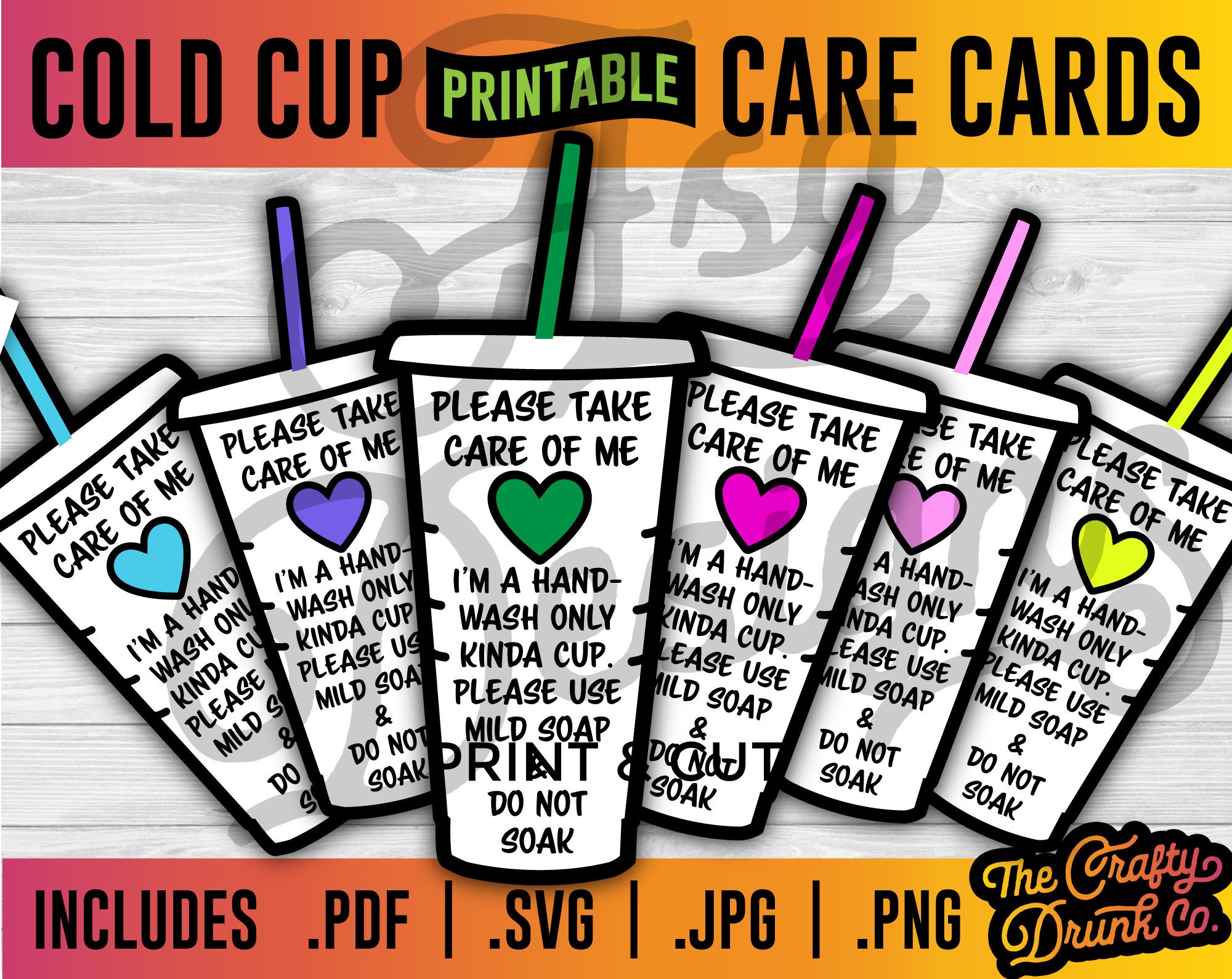 Cold Cup Printable Care Cards Printable Care Instructions Etsy