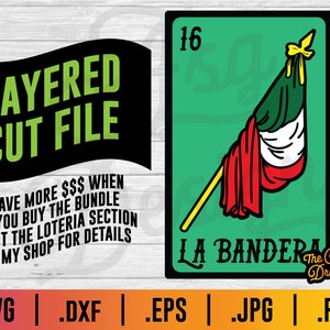 Loteria La Bandera SVG - Loteria Svg, La Bandera SVG, Bandera mexicana, Layered Svg, Mexican svg