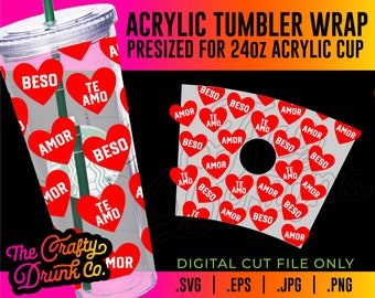 Spanish Conversation Hearts Tumbler Wrap: Starbucks 24oz beker (digitale download)