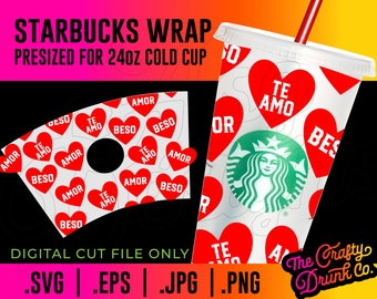 Valentines Spanish Conversation Hearts 2.0 - Starbucks Cold Cup wrap
