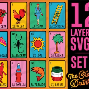 Loteria Card SVG Bundle: Layered Mexican Bingo Designs (Digital Download)