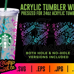 Gemini Zodiac Tumbler Wrap SVG: Snowglobe Cup Design (Digital Download)