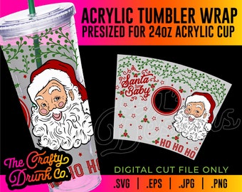 Santa Claus Acrylic Tumbler Wrap - Christmas Holiday Cup Wrap SVG