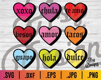 Spanish Conversation Hearts SVG: Mexican Word Art (Digital Download)
