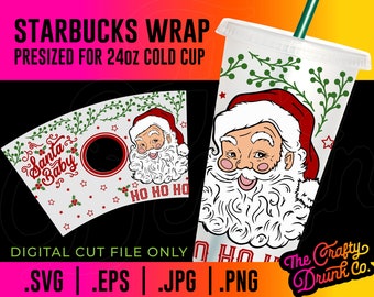 Santa Claus Cold Cup Wrap - Christmas Holiday Cup Wrap SVG