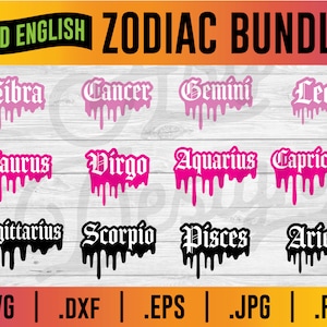 Pacote SVG do Zodíaco em Inglês Antigo - SVG do Zodíaco, SVG do Signo do Zodíaco