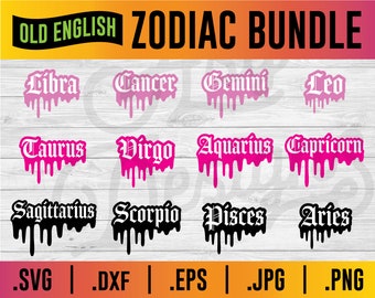 Old English Zodiac Sign SVG Bundle (Digital Download)