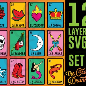 Loteria SVG Bundle SET A - Customized Loteria Card Bundle SVGs, Layered SVG