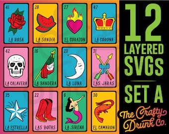 Loteria Card SVG Bundle: Layered Mexican Bingo Designs (Digital Download)