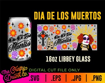 Dia De Los Muertos Libbey Glass Wrap SVG: 16oz 20oz Sublimation (Digital Download)