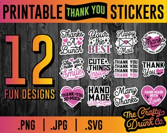 Printable Thank You Stickers - Print and Cut Sticker Sheets, Small Business Stickers