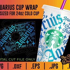 AQUARIUS Zodiac Starbucks Cup Wrap SVG - AQUARIUS svg, Zodiac svg, wrap coupe sans couture