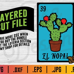 Loteria El Nopal SVG - Scheda Loteria a strati svg El Nopal Cactus svg