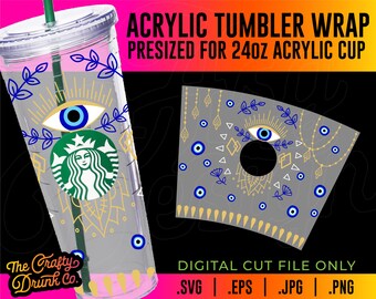 Envoltura para vaso de mal de ojo SVG: Vaso acrílico de 24 oz (descarga digital)