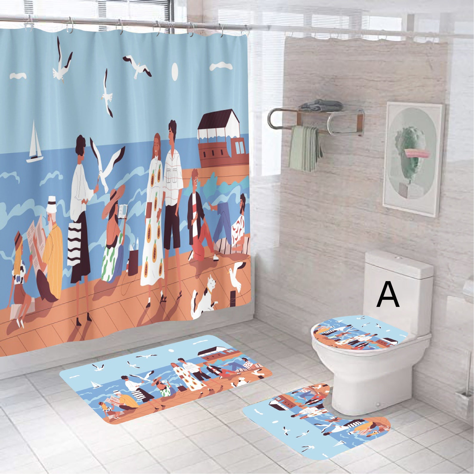 Beach Shower Curtain Set with Nonslip Rug Bath Mat Toilet Etsy