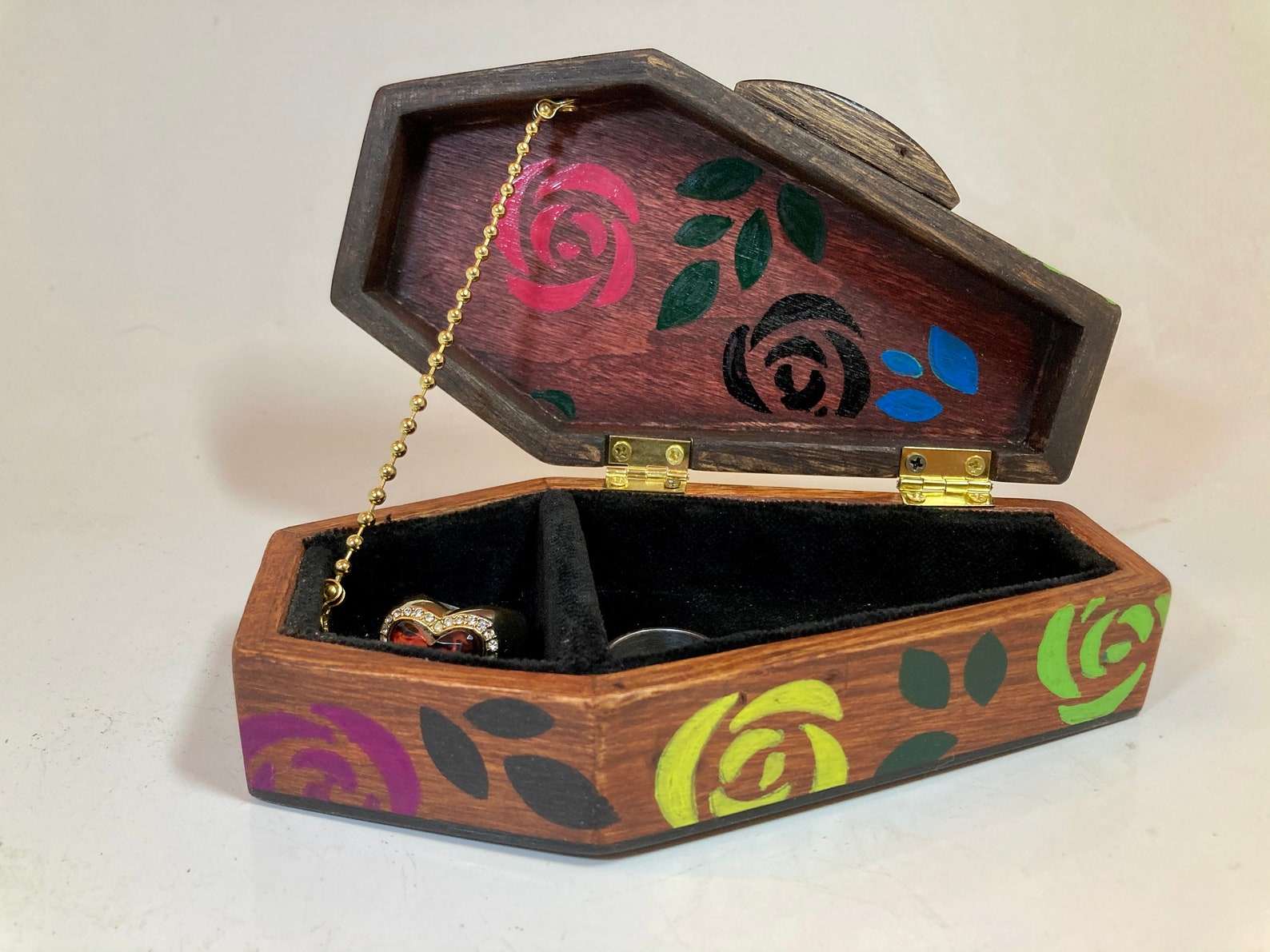 Coffin Jewelry/Keepsake Box. Rose pattern Style on Pine wood. Etsy