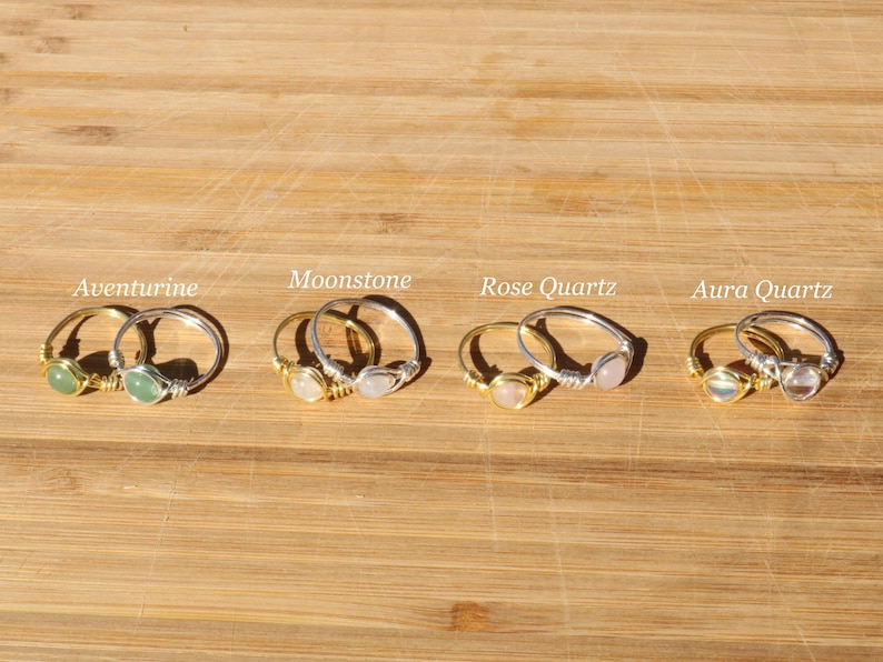 Dainty Silver/Gold Crystal Rings, Cute Gemstone Rings, Stacking Rings, Wire Wrapped Rings image 4
