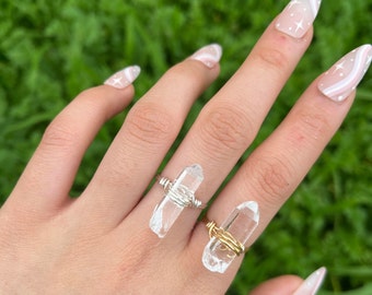 Clear Quartz Point Rings | Crystal Rings | Dainty Ring | Wire Wrapped Ring | Stackable Rings | Silver and Gold Band