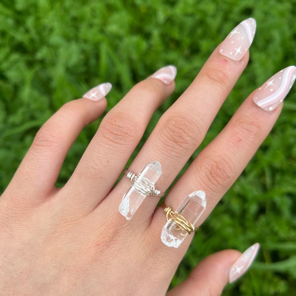 Clear Quartz Point Rings | Crystal Rings | Dainty Ring | Wire Wrapped Ring | Stackable Rings | Silver and Gold Band