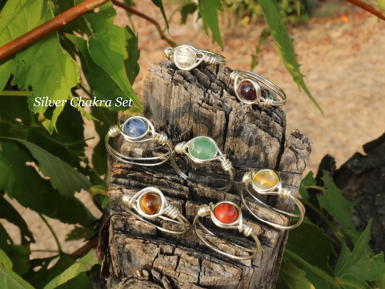 Dainty Silver/Gold Crystal Rings, Cute Gemstone Rings, Stacking Rings, Wire Wrapped Rings image 7