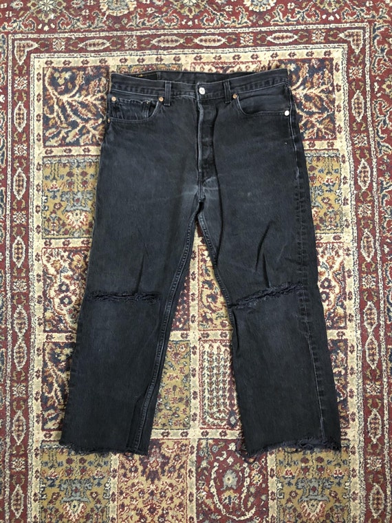 Vintage Levi's 501 Distressed Cropped Black Jeans