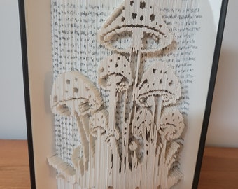 Folded Book Art: mushrooms, fall decor, unique gift for book lovers