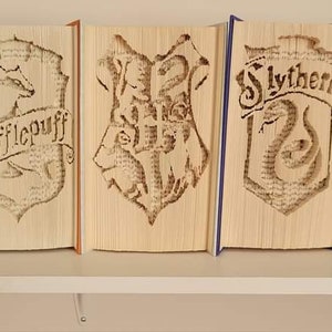 House Crest Folded Book Art unique gift for book lovers, bookish gift, home decor, gift for her, upcycled art, HP