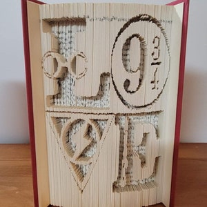 Folded Book Art "Love" with Harry Pottter inspired symbols, unique gift for book lovers,