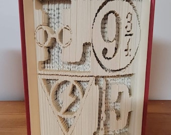 Folded Book Art "Love" with Harry Pottter inspired symbols, unique gift for book lovers,