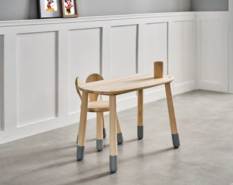 Mesa infantil de madera, silla, juego de portalápices, mesa de actividades, silla de conejo, mesa de madera, portalápices de madera
