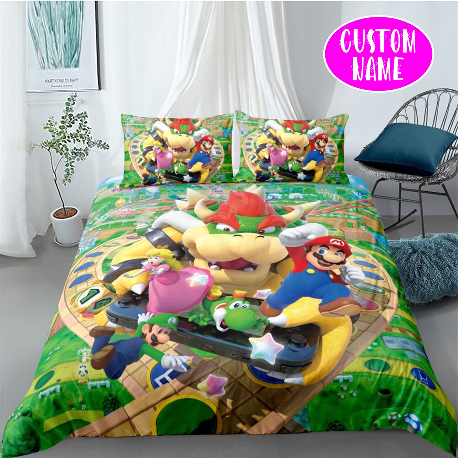 Super Mario Bedding Set Cartoon Game Bedding For Kids Etsy