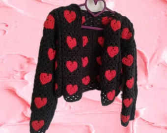 HEART cardigan crochet, y2k fashion cardigan, y2k crochet cardigan