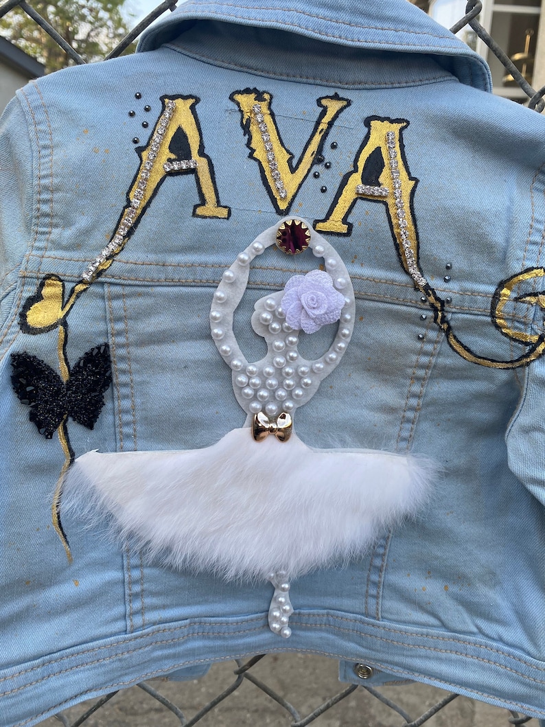 Personalized Name Ballerina Denim Jacket for kids Personalized Name Ballerina Denim Jacket for kids