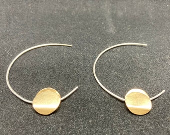 Silver Hoops with Brass Circle Accent