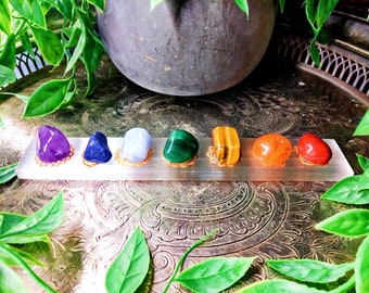 Selenite Charging Plate & Chakra Crystal Healing Set – Tumbled Gemstones