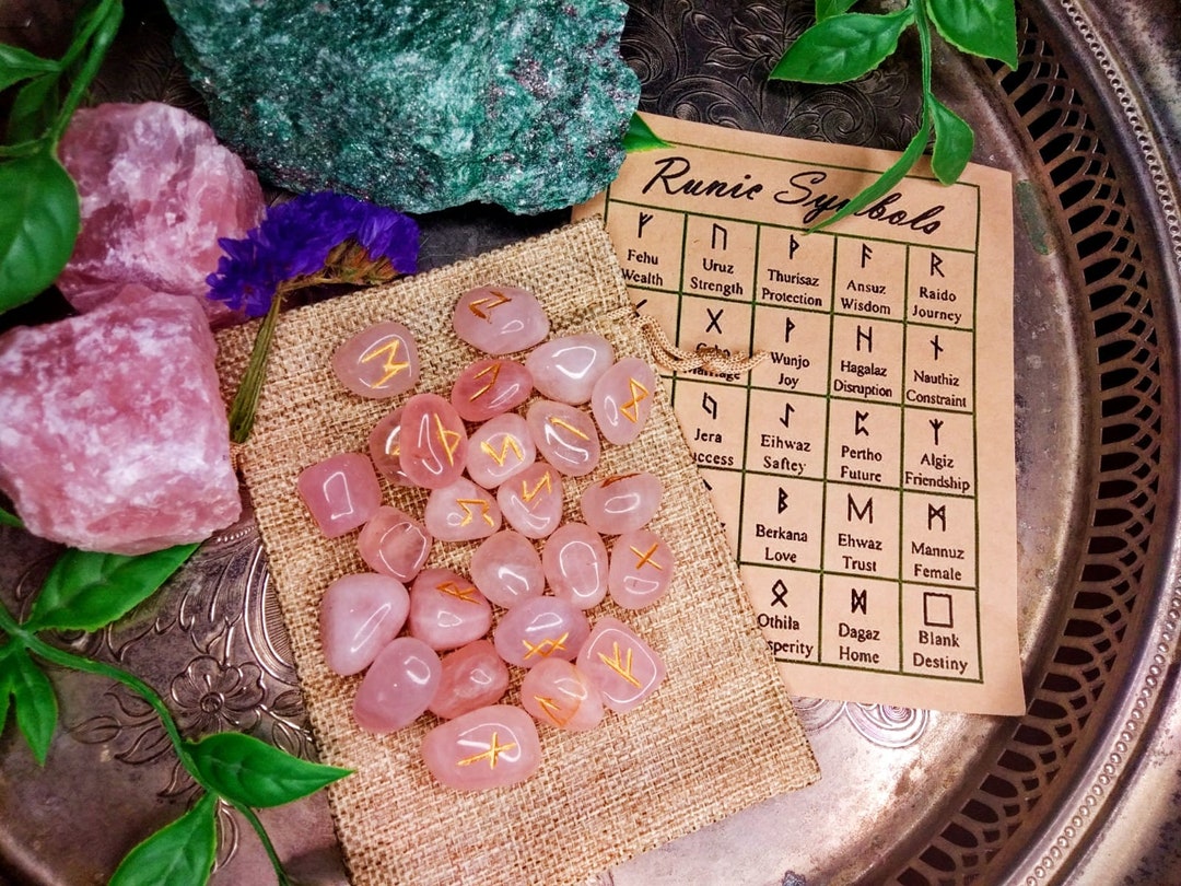 Rose Quartz Crystal Rune Set - Reiki Tool - Etsy Australia