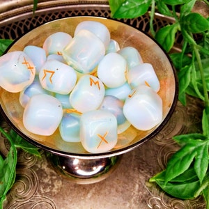 Opalite Crystal Rune Set - 25 Piece Witches Rune Set in Gift Bag - Nordic Crystal Rune Set - Divination - Tumbled Stones - Metaphysical image 3