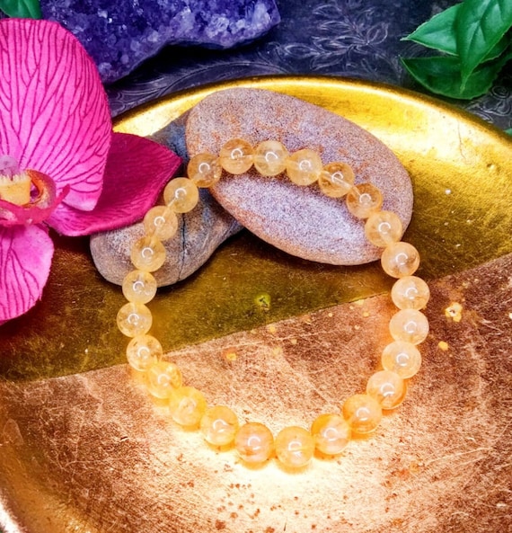 研磨されたシトリンクリスタルブレスレット（6mm） - 豊かさと繁栄