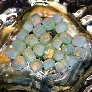 Opalite Crystal Rune Set - 25 Piece Witches Rune Set in Gift Bag - Nordic Crystal Rune Set - Divination - Tumbled Stones - Metaphysical image 6