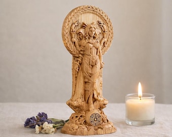 Handcrafted Wooden Hecate Statue • Pagan Goddess Ornament • Witchcraft Altar Decor • Wiccan Home Decor • Spiritual Gift