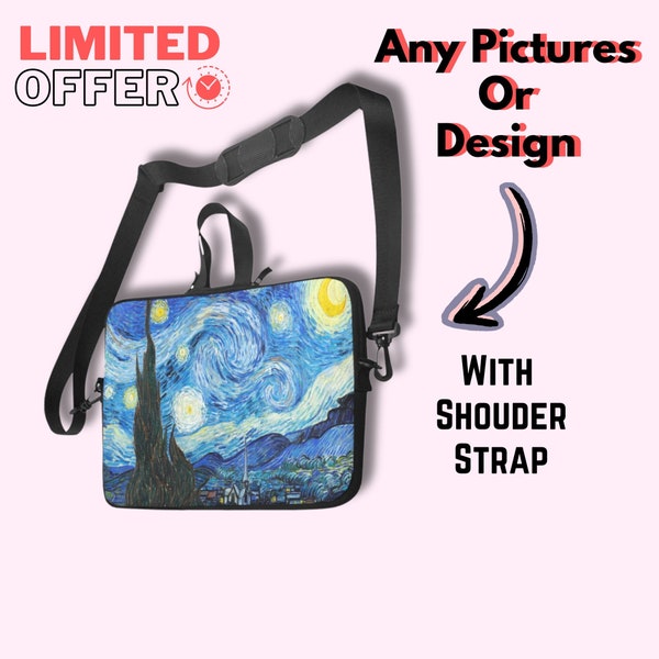 Custom Photo Print Laptop Sleeve with Shoulder Strap & Handle-Personalized Laptop Case-Printed Art or Photo-MacBook Air Pro Zip Cover Case