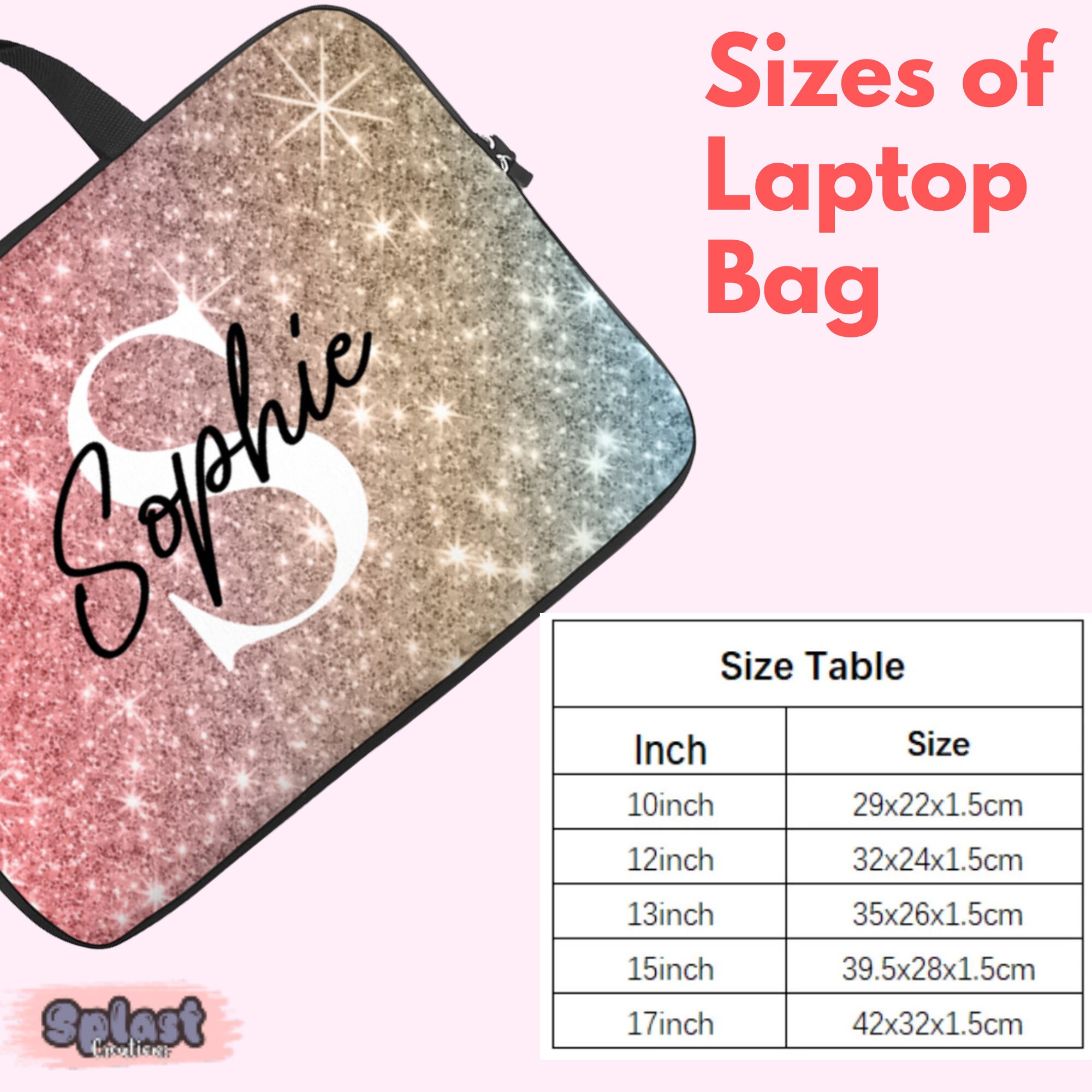 Colorful Glitter Monogram Laptop Sleeve, Sparkle Designer Bag MacBook